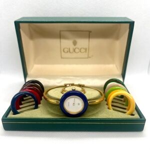 Gucci 1100L Vintage Gold Bangle Watch w/ 11 Bezels & Box – Serviced!